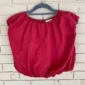 Day + Moon Womens Red Cropped Bubble Going Out Boho Peasant Top Size Large L